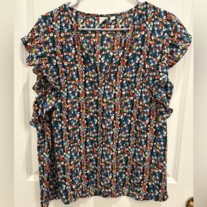 GAP Blue and Orange Ruffled Flutter Sleeve Blouse